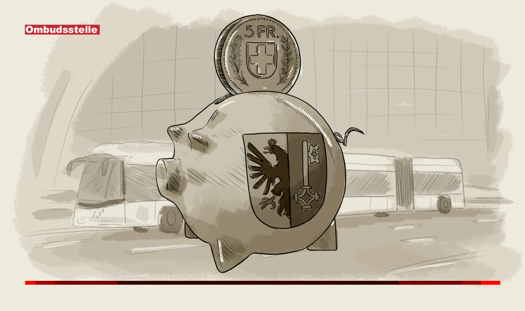 Illustration von Sparschwein, darüber ein Fünffrankenstück, im Hintergrund eine Strassenbahn