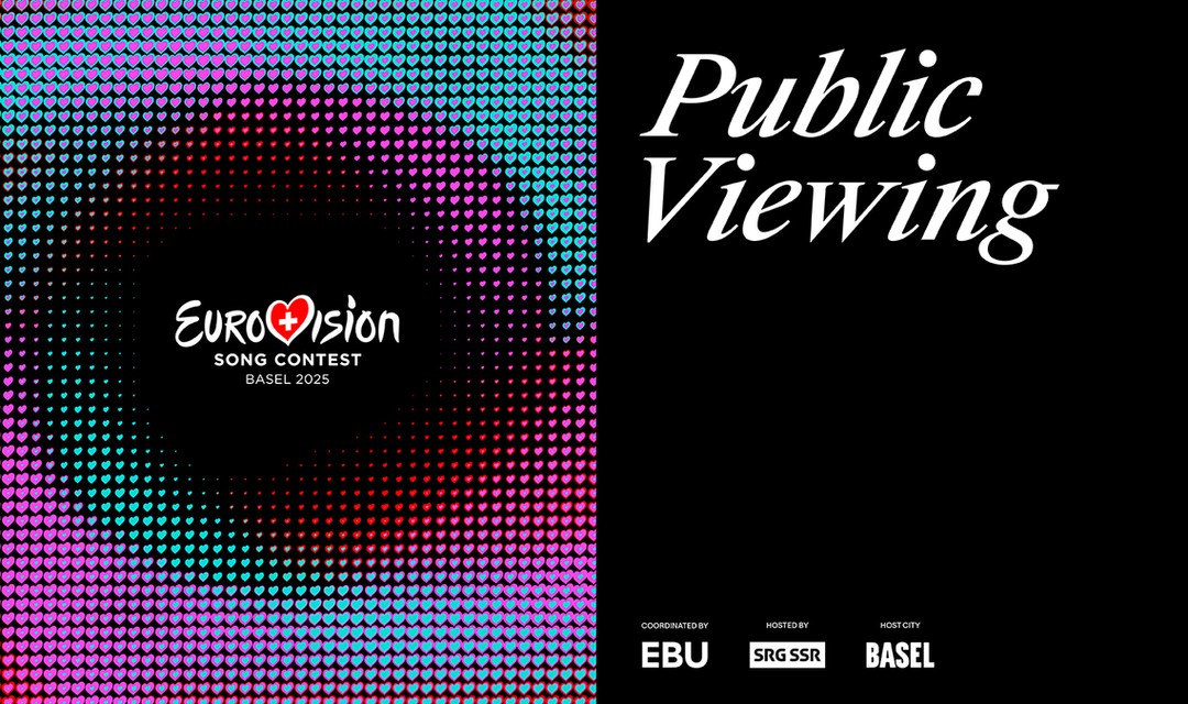 Flyer des Eurovision Song Contests mit dem Wort Public Viewing darauf